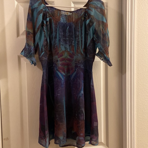 Unity World Wear Sheer Purple Multi Color Dress - Picture 2 of 5
